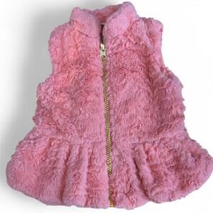 Little Lass Pastel Pink Faux Fur Zip Up Peplum Glamour Cutecore Vest 6 9 months
